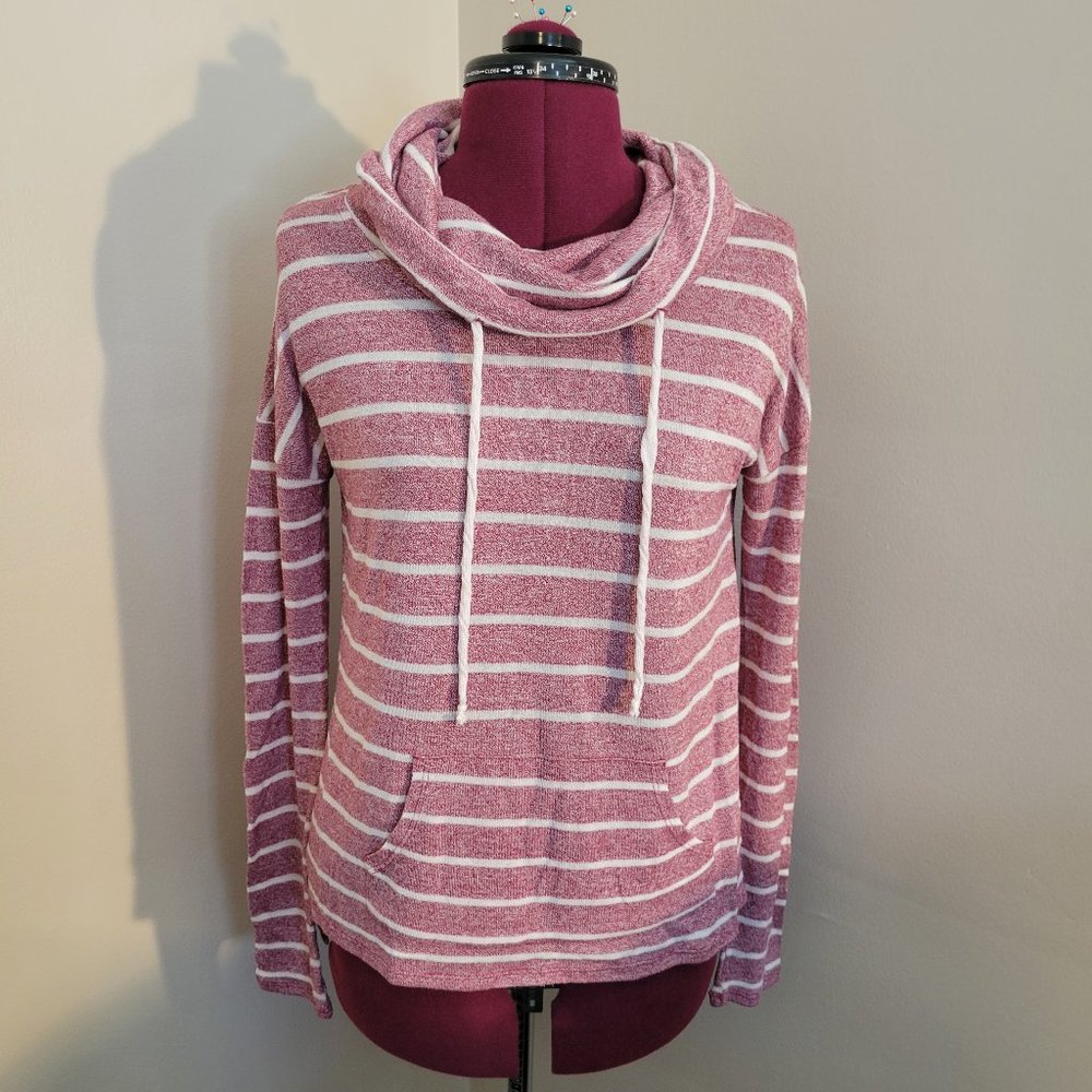 Women's Cowlneck Sweatshirt, City Streets, Small, Pink and White